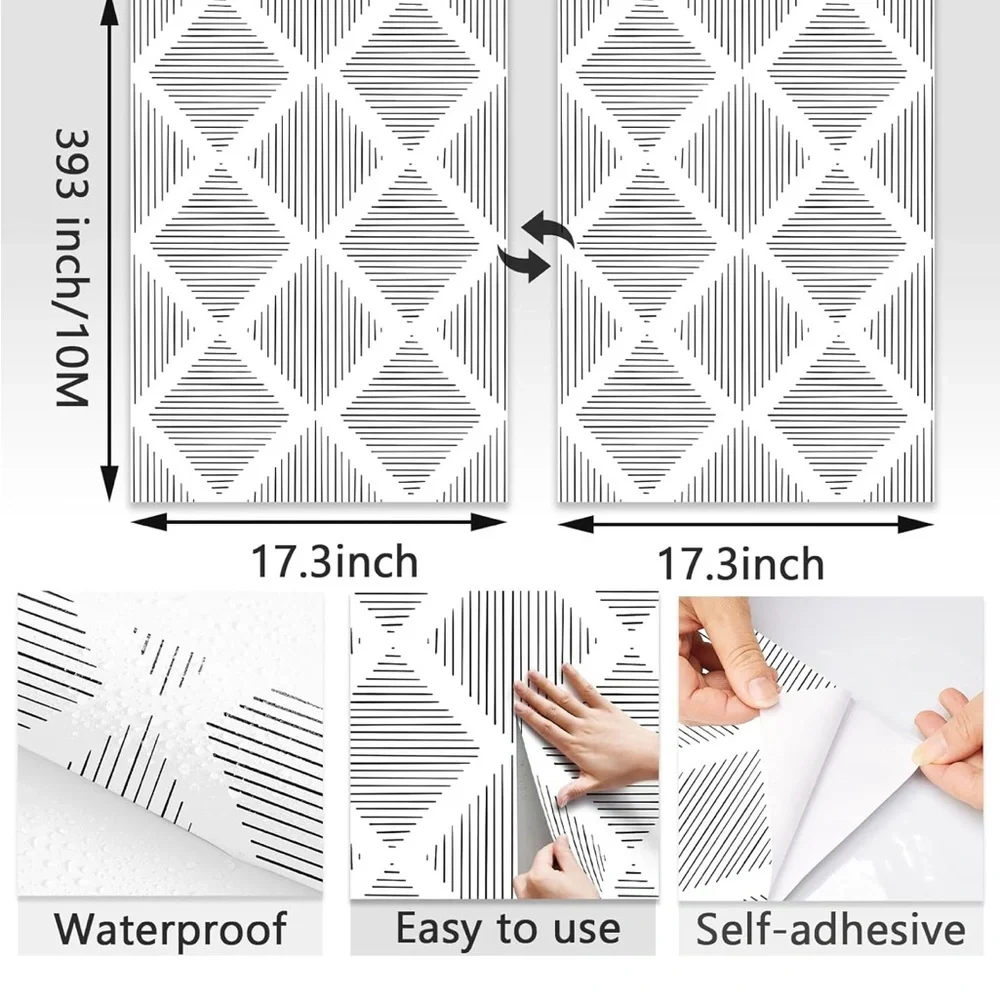 Geometric Black and White Self-Adhesive Wallpaper